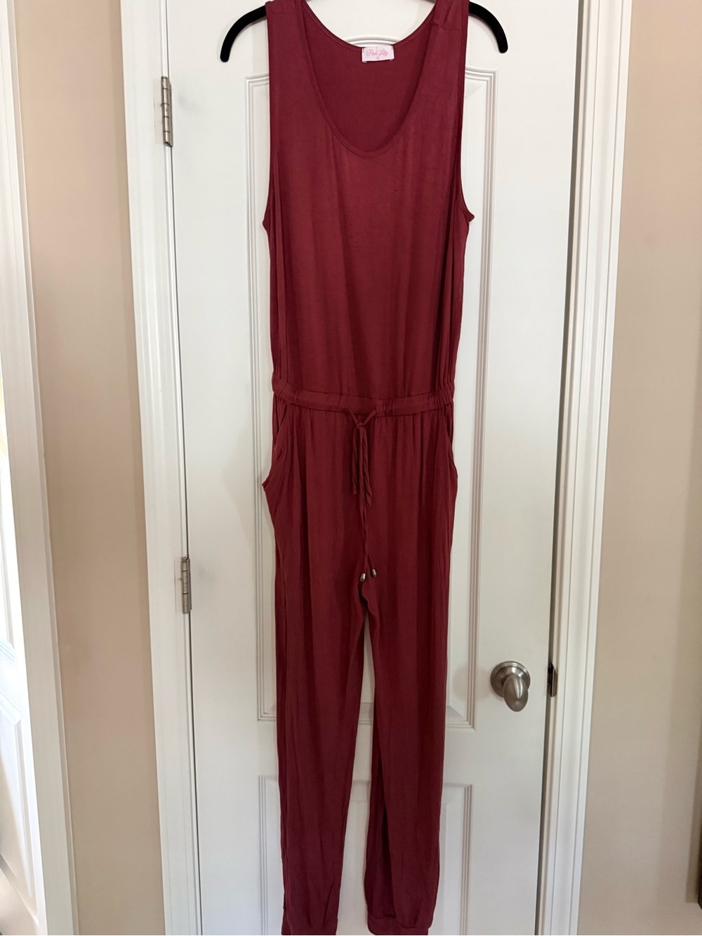 Casual Sleeveless Drawstring Jumpsuit - Wine
